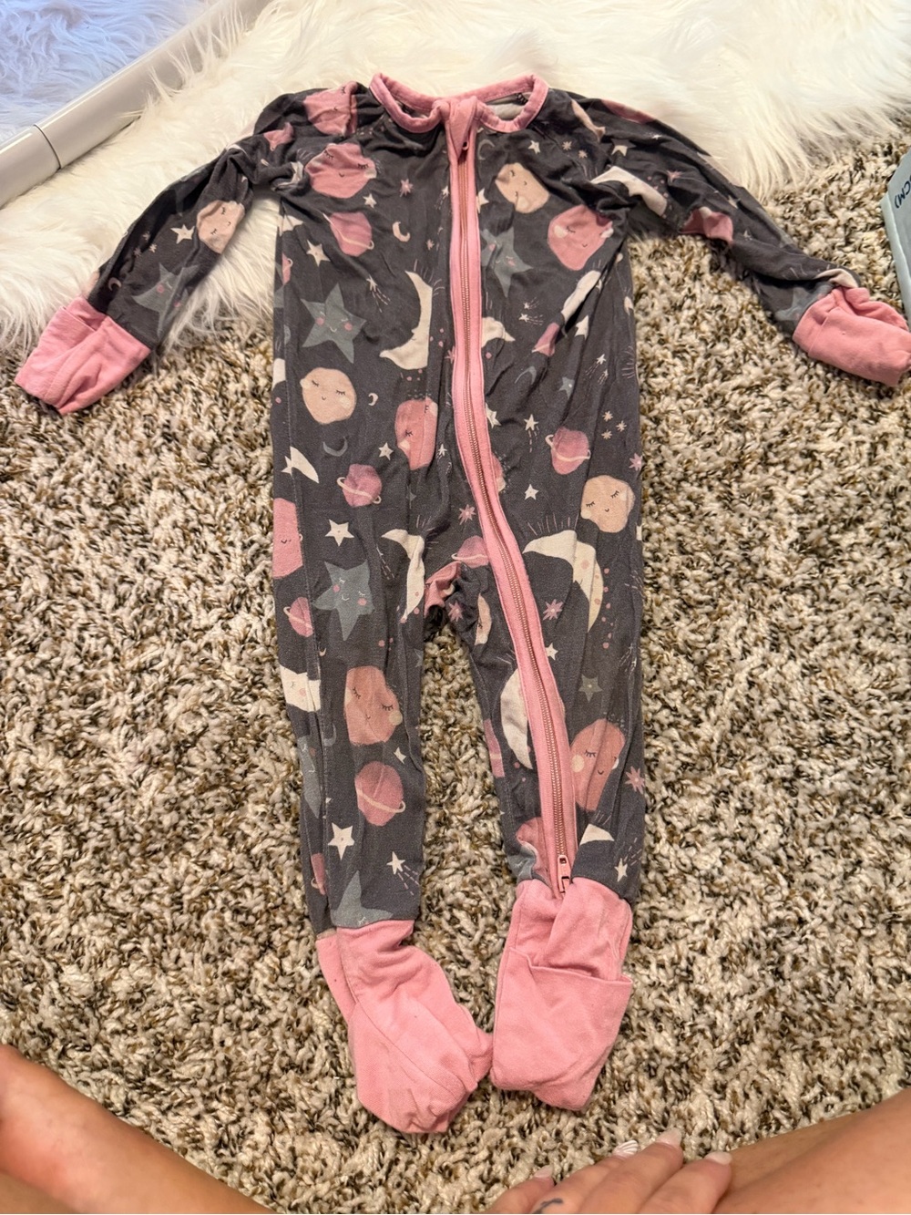 Little sleepies pink to the moon and back zippy sleeper. Size 3/6 months